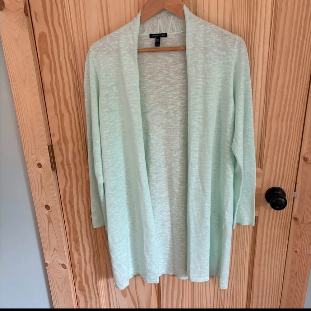 Eileen Fisher Long Organic Linen Cotton Open Cardigan. Size Medium.
